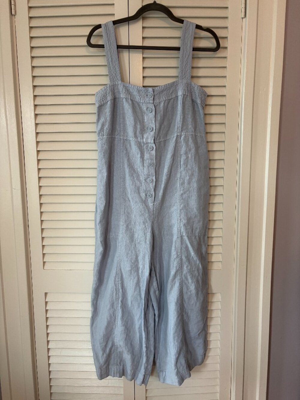Wrap London Pale Blue Button-Front Wide-Strap Jumpsuit